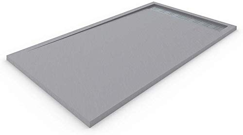 PLATO DE DUCHA DE RESINA CON MARCO LATERALES TEXTURA PIZARRA VALVULA INCLUIDA 80x140 Cm, GRIS CLARO RAL 7037