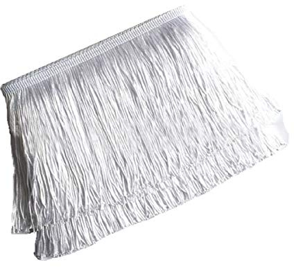 Yalulu 10 Meter Länge 10cm Breite Quaste Seide Fransen Geschnitten Fransenborte Kostüm Quaste Trimmen Apparel Fransenband Nähzubehör (Weiß)