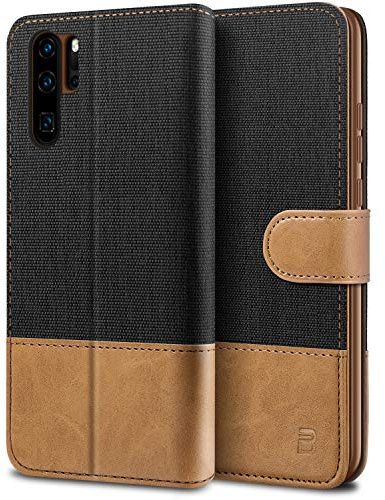 BEZ Handyhülle für Huawei P30 Pro Hülle, Tasche Kompatibel für Huawei P30 Pro, Schutzhüllen aus Klappetui mit Kreditkartenhaltern, Ständer, Magnetverschluss, Schwarz