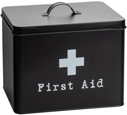 Harbour Housewares Vintage Metal Erste Aid Box - 29cm - Schwarz