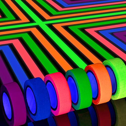 Whaline 12 Pcs Neon Gaffer Cloth Tape, Fluorescent UV Blacklight Glow in The Dark Tape for UV Party, 0.6 inch x 16.5 feet (6 Colors)