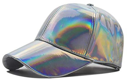 Black Sugar Casquette de Baseball Mixte réglable avec Hologramme Laser à Bord Plat Bonnet Arc en Ciel Argenté Hip hop Dance PU Solide (Argenté)