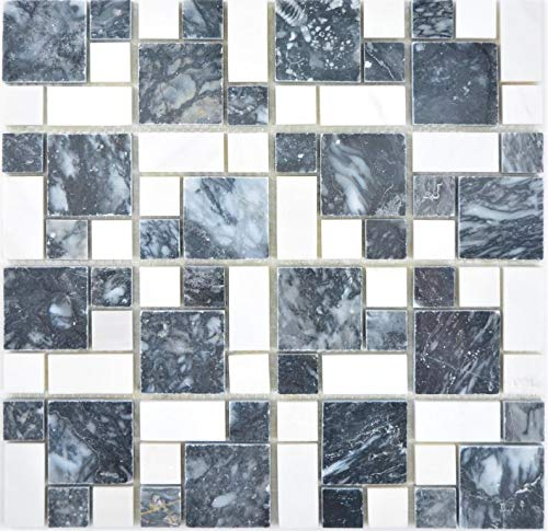 Marmor Mosaik Stein schwarz weiß Mosaikfliese Wand Fliesenspiegel Küche Bad MOS88-0302_f