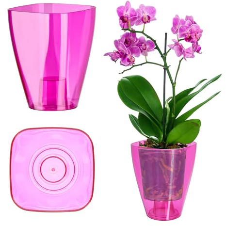 KADAX - Pot à orchidée en plastique, en plusieurs couleurs, pot de plantes léger en plusieurs tailles, pot élégant pour salon, bureau et chambre (⌀9 cm, carré, rose)