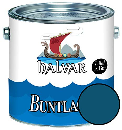 Halvar Buntlack für Holz & Metall MATT Blau RAL 5000-5024 Holzfarbe Holzlack Innen & Außen robuster Kunstharzlack Wetterbeständig & perfekter Langzeitschutz (1 L, RAL 5001 Grünblau)