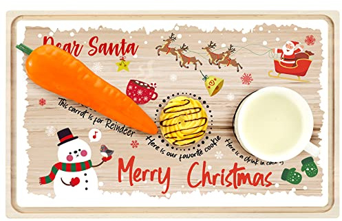 Honeydak Santa Cookie Plate, Dear Santa Christmas Cookies Plate Wooden Tray Platter Mat Milk and Cookie Decorations for Kids Christmas Supplies
