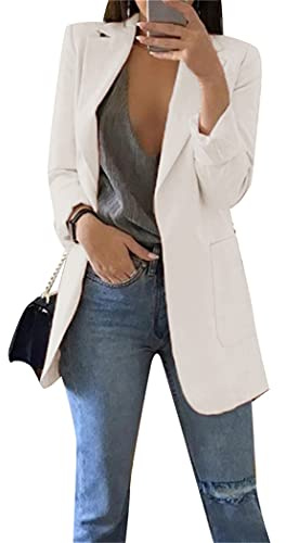 OMZIN Damen Elegant Langarm Blazer Sakko Einfarbig Revers Geschäft Büro Kurz Mantel Anzüge Bolero mit Tasche