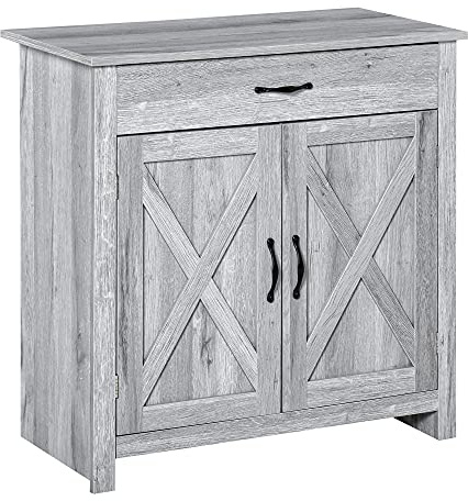 HOMCOM Buffet Salon avec Tiroir 2 Portes 80 x 39,7 x 80 cm Gris Clair