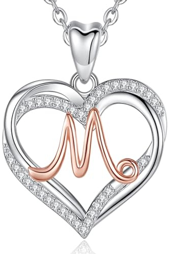 INFUSEU Collana con Lettera, M Ciondolo Cuore Iniziale Senza Collo Cubic Zirconia CZ Gioielli Regali di Compleanno Romantici per Lei, Catena da 20 Pollici