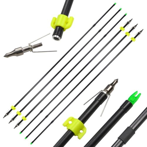 SHARROW 6/12Pcs 32 Zoll Bogenschießen aus Massivem Fiberglas, Pfeil zum Bogenangeln Angelnpfeile mit Jagdspitzen, sichere Rutschen für Compoundbogen Recurvebogen Bogenangeln Jagdbogen (6Pcs, Typ 1)