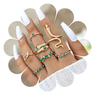 Inateannal Boho Esmeralda Anillo De Serpiente Nudillo Conjuntos De Cristal Dedo Anillos De Oro Apilable Conjunta Midi Vintage Joyas Para Mujeres Y Niñas Regalos