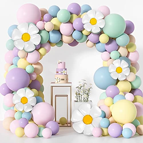 163Pcs Pastel Balloon Arch Kit Macaron Small Daisy Balloon Garland Kit DIY Latex Pastel Balloon Party Decorations with 6pcs/18 inch Big Balloons for Birthday Wedding Baby Shower Decoratived