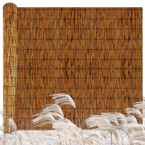 Natural Reed Fencing,4FT X 16.4FT Reed Screen Balcony Reed Fence Bamboo Screen Fencing for Outdoor Backyard Patio（Brown）