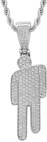 GAUEIOUR Hip Hop Bad Guy Villain Necklace,Stainless Steel Round Head Zircon Hip Hop Couple Pendant Necklace,Skew Head Pendant Full of Zircon Chaoren Necklaces(Silver)