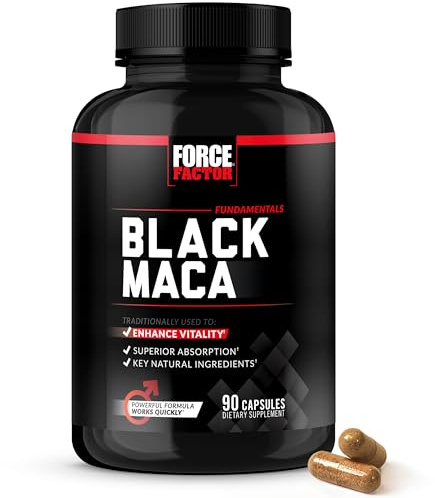 Force Factor Black Maca Root Supplement for Men, 1000mg Maca Negra Extract for Energy, Hormonal Balance & Vitality, Superior Absorption with BioPerine, 90 Capsules