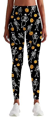 Loveternal Halloween Leggings Damen Sport Lang Elegant Yoga Pants Blickdicht High Waist Frauen Laufhose Fitnesshose Trainingshose Sportleggins Streetwear M