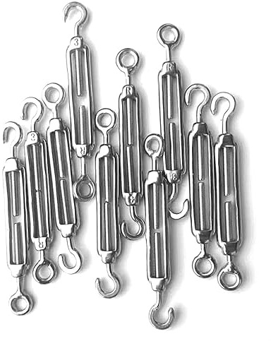 JY-MARINE 1/8 3mm Hook & Eye Turnbuckle Wire Rope Tension Stainless Steel 304 for DIY String Light Picture Hanging Tension Wire Kit (10)