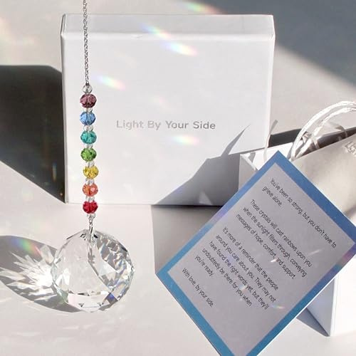 WOOWA Light by Your Side Memorial Gift, Sympathy Gifts for Loss of Loved One. Grief, Funeral, Condolence, Sorry for Your Loss Gift. Crystal Rainbow Maker Suncatcher