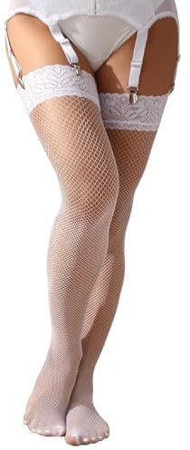 ohmydear Plus Size Fishnet Stockings Lace Top Hold Ups Sexy Thigh Highs | XS-5XL, Double Anti-skid Silicone Stay Up, Soft Stretch Nylon Yarn, Box Package, Fish Net Holdups, Stocking Lingerie Outfits