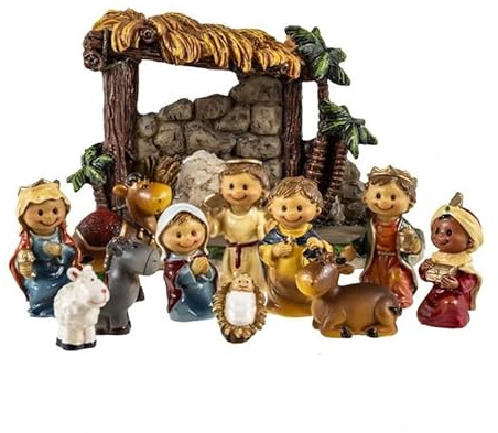 DRW Misterio Nacimiento Belen 11 Piezas Resina con Portal 7 cm Alto