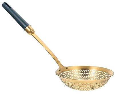 BESTonZON 2pezzi Schiumarola Acciaio Inossidabile Con Manico Ergonomico Per Friggere e Scolare Verdure Carni e Wontons e Facile Da Pulire Scuro Con Finitura Dorata