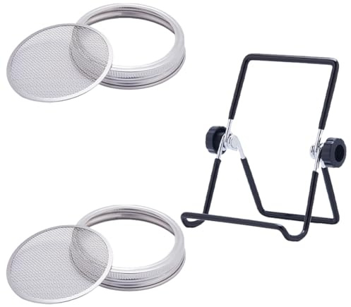 GORGECRAFT 3-Teiliges Sprossenglas-Set Edelstahl Sprossenständer Einmachgläser Sprossenglas-Deckel Sprossen-Anzuchtset Einmachglas-Halter Für Den Anbau von Bohnensprossen Alfalfa Weite Öffnung