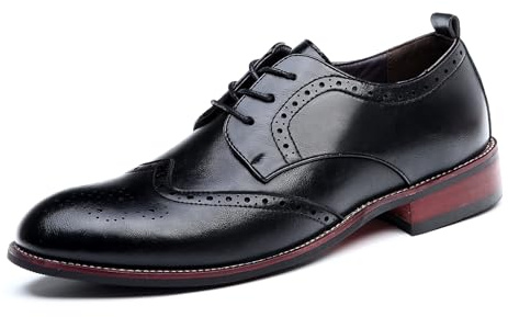 Zapatos formales de cuero para hombre, zapatos de vestir clásicos Brogue Derbys Fashoin para boda, fiesta, Oxford, Black, 42 1/3 EU