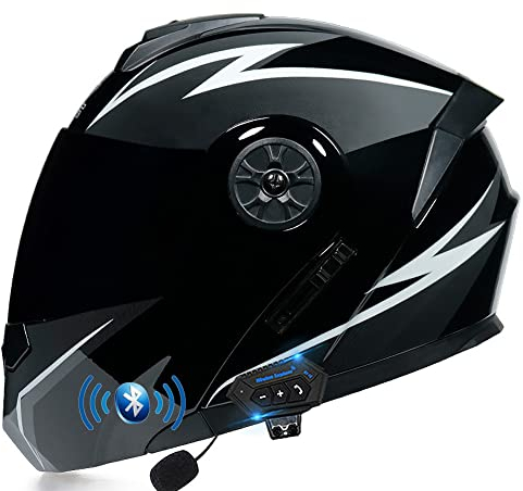 ACLFFSHOP Klapphelm mit Bluetooth, Integriert Motorradhelm mit Doppelvisier, ECE Zertifiziert Integralhelm, mit Eingebautem Mikrofon für Automatische Reaktion, für Erwachsene Frauen Männer