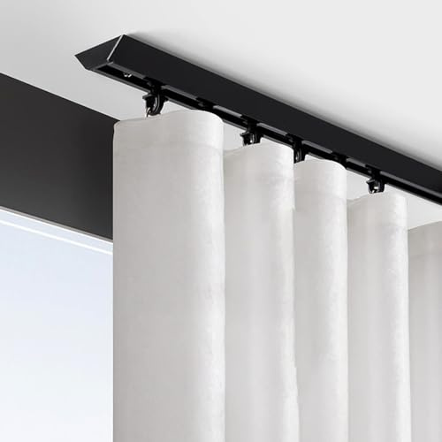 Riel Cortina Sistema Rieles Techo Para Cortinas Negro, Riel Divisor Habitaciones Para Ventanas, Cristales Deslizantes, Puertas Y Armarios, Juego Raíles Rectos Extra Largos(Color:Black,Size:1.8M/(5.9FT