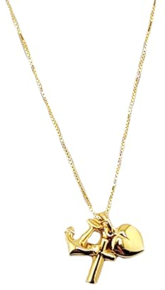 Collana ciondolo argento 925 dorato Fede Speranza e carità catenina veneziana argento 925 dorato 40/45/50 cm a scelta cm simboli delle Tre Virtù Teologali gioiello religioso uomo donna unisex