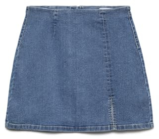Vero Moda Jupe en Jean pour Femme avec Fermeture éclair et Coupe Droite, Denim Bleu médium, M