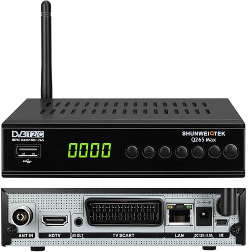 SHUNWEIQTEK Decoder Digitale Terrestre 2025 WiFi, Invisibile Decoder DVB-T2 1080P H265 HEVC 10Bit, Ricevitore Digitale Terrestre USB PVR Lettore Multimediale Telecomando 2in1 Italiano FM Radio