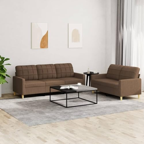 Gecheer 2-TLG.Sofagarnitur Couch Sofa Set Polstergarnitur Loungesofa Polstersofa Sofa Couchgarnitur Sitzmöbel Wohnzimmersofa Polstermöbel Sessel Couch Designsofa Gartensofa mit Kissen Braun Stoff