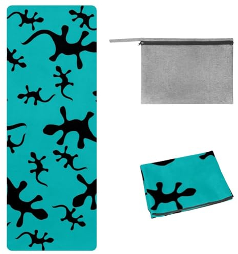Eslifey Yoga-Handtuch, Reptilien-Eidechsen-Silhouetten, rutschfest, schweißabsorbierend, Hot Yogamatte, Handtuch für Hot Yoga, Pilates und Fitness, 185 x 68 cm