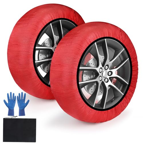 SWAWIS Calze da Neve Omologate EN 16662-1 Catene da Neve in Tessuto Calze Neve Taglia M per R13 - R18 Calze da Neve Calze Neve Auto Universali, 1 Coppia Rosso