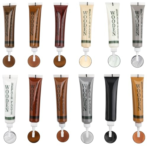 Penriter Holzkitt Reparaturset, 12 Stücke Möbel Reparatur Set, 12 Farben Holzmöbel Reparatur, 25g Laminat Parkett Reparaturset zum Ausbessern Holz Möbel für Kratzer Risse Löcher Tisch Tür