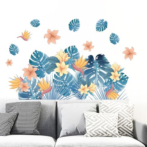 astylishome Stickers muraux motif fleurs tropicales palmiers feuilles plantes décalcomanie mur autocollant nature jungle décoration pour salon, chambre à coucher, porte décoration 0611