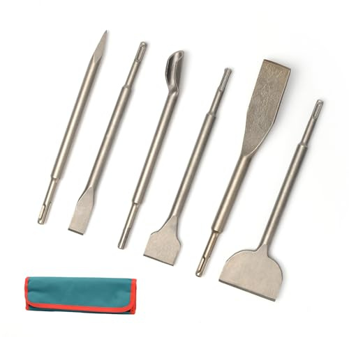 6Pcs SDS-Plus Rotary Hammer Chisel Set – Carbide-Tipped Chisels with Storage Pouch – Ideal for Concrete, Brick, Stone & Masonry Work