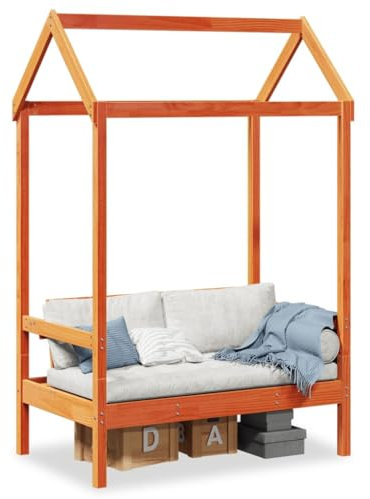 Homgoday Bank mit Dach, braun, Wachs, 117,5 x 70 x 176,5 cm, aus Kiefernholz, Möbelbank für Balkon, Gartenbank, robuste Bank für Terrasse