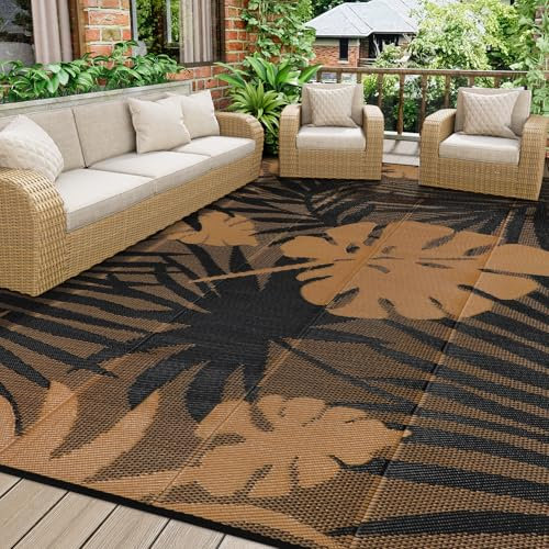 Homcomodar Tappeto reversibile per esterni, 180x270 cm, resistente ai raggi UV, paglia plastica, impermeabile, balcone, spiaggia, ombracoa, terrazza, colore: nero