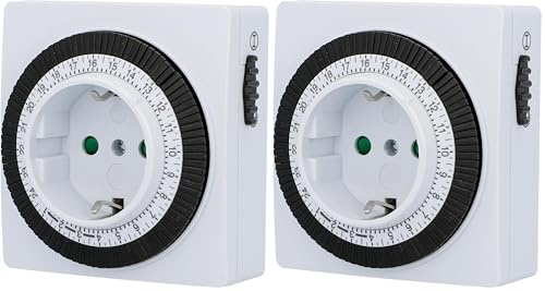 UNITEC Timer giornaliero meccanico per interni IP20 attraente forma quadrata analogica bianca 15 minuti di distanza regolabile (Confezione da 2)