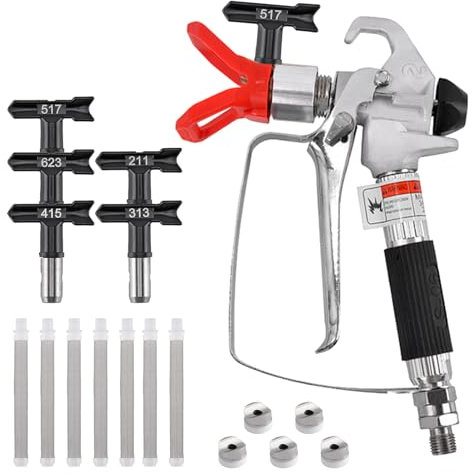 Airless Pistole 3600 PSI Hochdruck Airless Farbsprühgerät mit 5 Airless Düse mit Spitzendichtung und 7 Airless-Lackpistolenfilter, Airless Farbspritzpistole für Airless Farbsprühsysteme