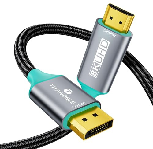 THANDBLE DisplayPort 1.4 auf HDMI 2.1 Kabel, 91 cm, 8K @ 60Hz, 4K @ 120Hz, unidirektionaler geflochtener Display-Port auf HDMI 2.1, DP auf HDMI, unterstützt HDR HDCP 2.3 für Monitor, Grafikkarte, PC
