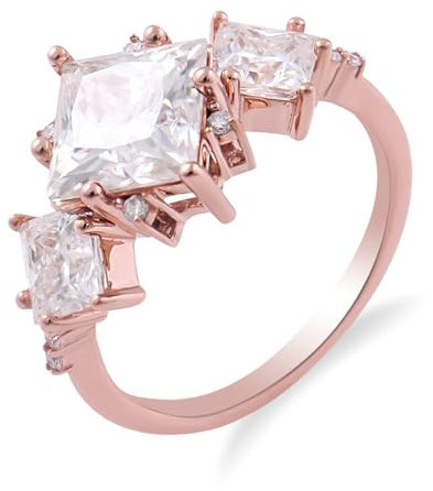 Bishilin Rotgold Ringe Frauen 750 18K Echtgold, Trauring Damen Einzeln 3 Steine mit Moissanit Eheringe Verlobungsring Nickelfrei Größe 53 (16.9)