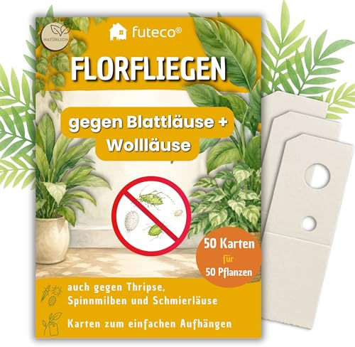 Futeco® Florfliegenlarven gegen Blatt-/Wollläuse & Thripse – 50 Karten | für 50 Pflanzen - zum einfachen Aufhängen - Biologische Schädlingsbekämpfung