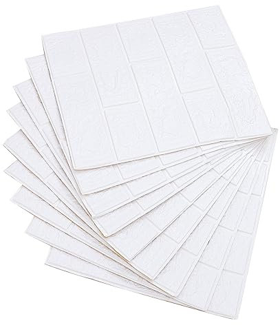 jojofuny Lot de 10 Panneaux Muraux Autocollants 3d Effet Brique en Mousse Xpe Blanche, Papier Peint Adhésif Décoratif, Décoration Murale Intérieure pour Salon et Chambre, Petit Format