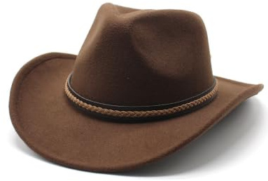 Yuedefly Wide Brim Cowboy Hat for Women Men, Faux Felt Western Cowgirl Hat,Women Men Felt Western Cowgirl Hats Outdoor Hat with Strap(Brown)