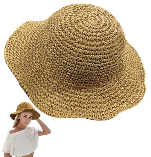 SAIIURV Cappello Parasole di Paglia, Cappello Tesa Larga da Sole Estate, Paglia Pieghevol, Sole da Donna Floscio, Spiaggia Copricapo per Adulti Bambini Uomo Donna