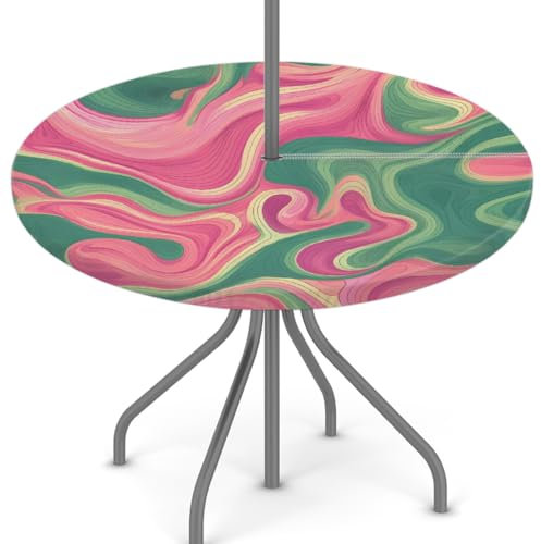 Woltant Nappe ronde avec trou de parasol et fermeture éclair facile à nettoyer avec bords élastiques - Protection de table d'extérieur pour jardin, terrasse, barbecue (liquide fluide et vert)