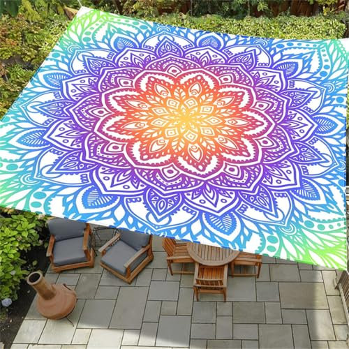 Treer 3D Mystical Mandala Print Sun Shade Sail Rectangular, Waterproof UV Block 95% Awning Outdoor Canopy for Garden, Patio & Pergola, Polyester Shade Sails with 4 Ropes (Style 6,2x2m)